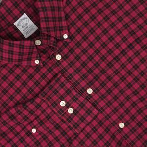 Brooks Brothers Shirt Mens XL Red Plaid Non Iron Supima Cotton Button Down